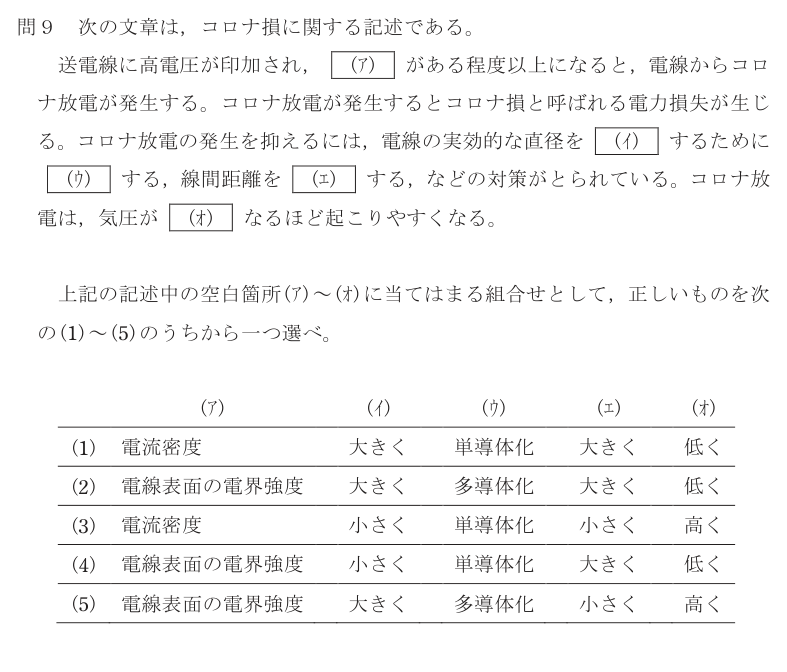 令和5年度 上期 電力 問9 の問題文