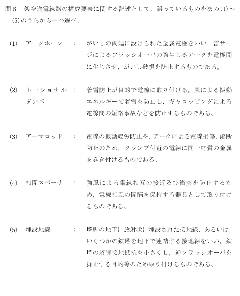 令和5年度 下期 電力 問8 の問題文