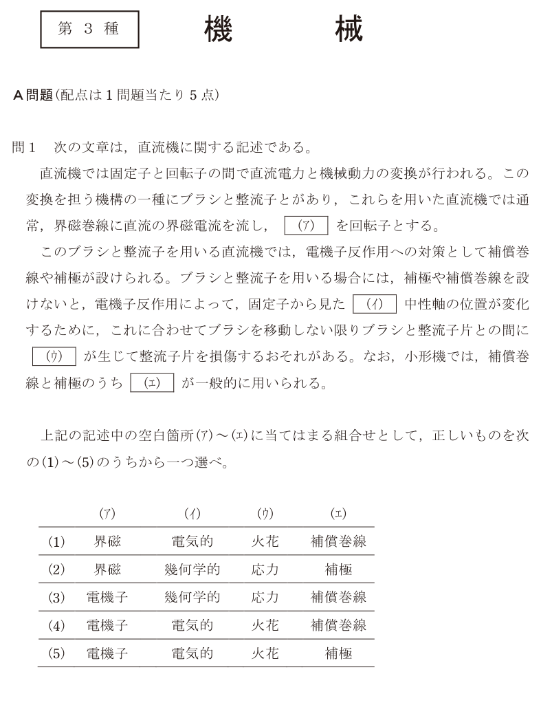 令和6年度 上期 機械 問1 の問題文