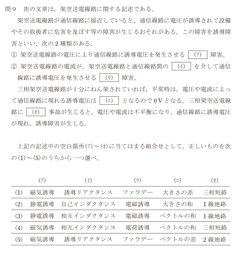 令和7年度 上期 電力 問9 の問題文
